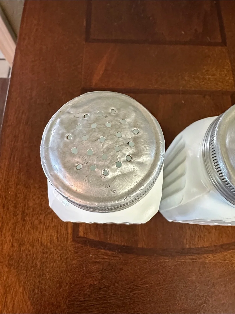 Vintage 1930s Anchor Hocking Vitrock White Milk Glass Range Shakers - Set of 2